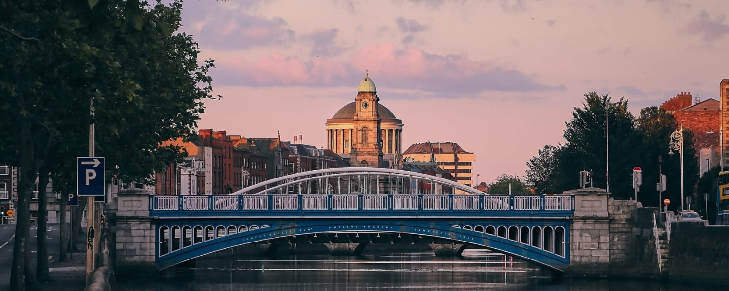 The sunset view of the Liffey river captured together with the bridge